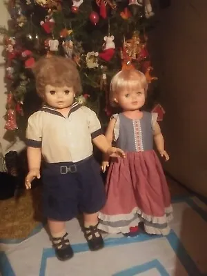 Vintage Pair Large Playpal Type Life Size Toddler Dolls Sister & Brother • $4000