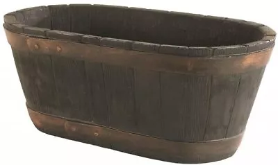 Strata 60cm Large Oakwood Barrel Wood Effect Plastic Planter / Pot - MADE IN UK! • £14.95