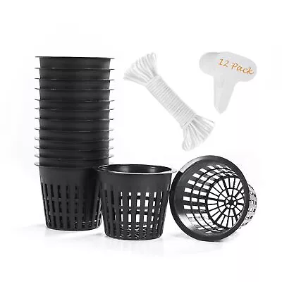 12 Pack 3 Inch Net Cup Pots With 12 Feet Hydroponic Self Watering Wick & 12 Plan • $10.79