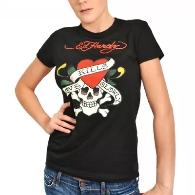 NEW Ed Hardy Love Kills Slowly Womens Fitted Tshirt Black- Sz Small NWT! • $19.49