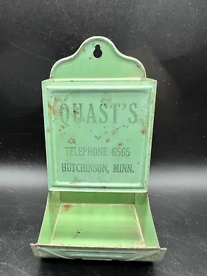 Vintage Match Holder Safe Metal Box Advertising Quast's Hutchinson Minnesota • $45