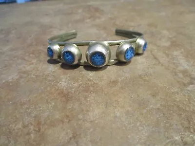 FINE Vintage Native Sterling Silver FIVE BLUE STONE Design Bracelet • $117.99