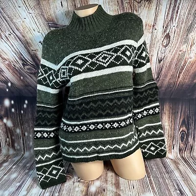 American Vintage Womens Large Wool Blend Chunky Knit Fair Isle Sweater USA Made • $49.99