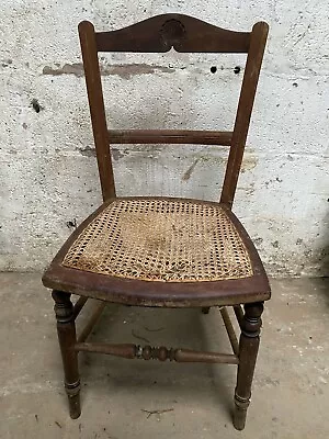 18-19th C Small Country Wood CANE Seat Chair - Needs Restoring/TLC  • £65