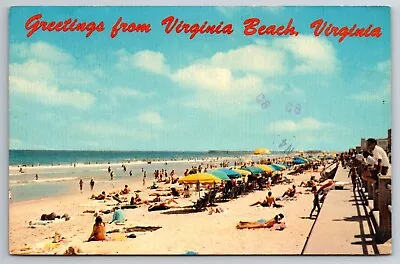 Vintage Postcard VA Virginia Beach Women Men Kids Unbrellas Greetings -2138 • $1.82