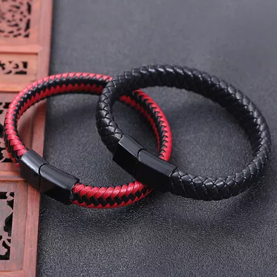 Men's Vintage Braided Leather Bracelet | Magnetic Clasp Wristband Accessory • $7.52