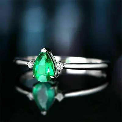 1.50Ct Pear Cut Green Emerald 14K White Gold Finish Engagement Ring Lab Created • £87