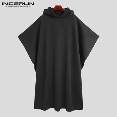 Mens Gothic Shawl Hooded Poncho Cape Cloak Hippie Punk Baggy Coat Jacket Shirts • $30.99