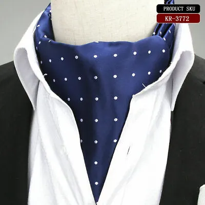 Men Ascot Neck Ties Vintage Jacquard Silk Paisley Polka Scarves Cravat Gentleman • £7.49