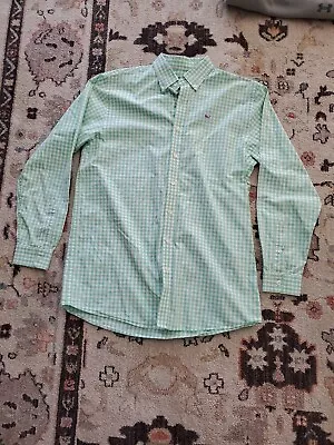 Vineyard Vines Shirt Boys XL Light Green Gingham Plaid Whale Long Sleeve • $12.99