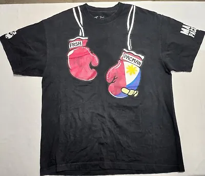 Vintage 2000s FRSH Manny Pacquiao Team Pacman Gloves Philippines Shirt Black XL • $55