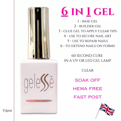 GeleSSe 6 In 1 Builder Gel UV LED Nail Art Base Extensions Hema Free / Fast Post • £1.99