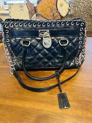 Michael Kors Large Hamilton Quilted Shoulder Bag Handbag With Lock &Key Black • $47