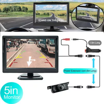 HD Reversing Parking Camera & 5 Inch LCD Monitor Car Rear View Kit Night Vision • $35.86