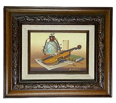L. Habady Vintage Original Oil On Board Still Life Painting Violin Signed Framed • $45