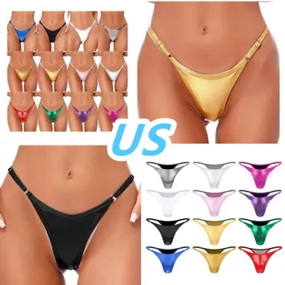 US Womens Shiny Metallic Panties Sexy G-String Thongs Micro Briefs Underwear • $8.23