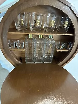 Karoff Hanging Barrel-Style Mini Bar Liquor Cabinet Wall Unit - Circa 1960s • $275