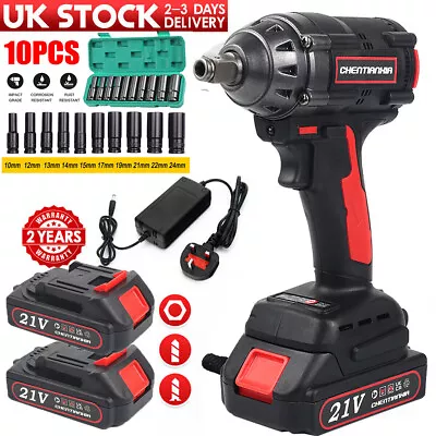 1000Nm 21V Cordless Electric Impact Wrench Drill Gun Ratchet Driver + 2 Battery • £39.99