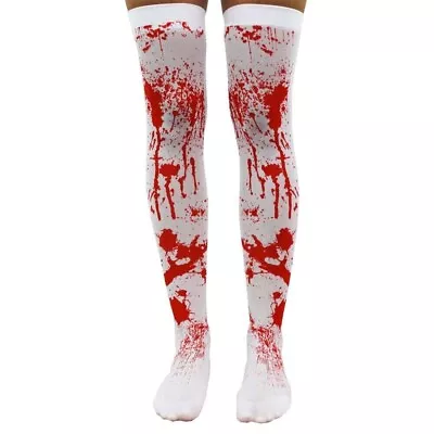 Womens Blood Splatter Stockings Halloween Zombie Nurse Accessories Costume UK • £3.89