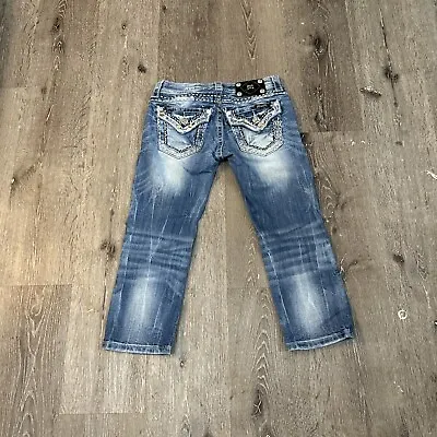 Miss Me Capri Jeans Womens 25 Low Rise Bling Embellished Flap Pockets Rhinestone • $29.99