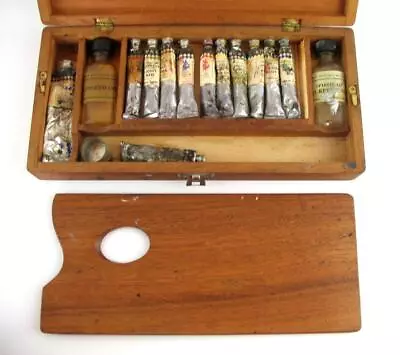 Rowney Wooden Paint Box With Contents Georgian Oil Paint Tubes • £39.95