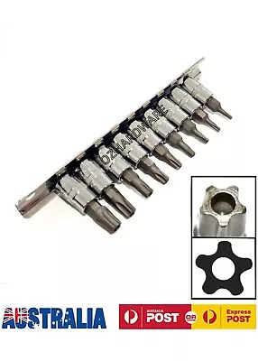 $31.95 • Buy 9pieces 5 Point Torx Star Bit Set Tamper Proof Security Bit Socket Set T8-T45