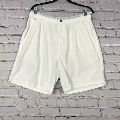 Vintage Ocean Pacific Shorts Mens 34 White Cotton Pleated 8  Chino Shorts • $27.88