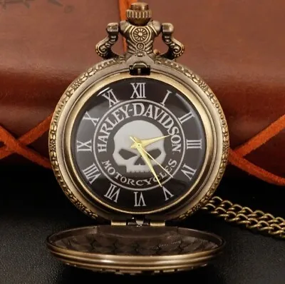 Harley Davidson Antique Style Collector Pocket Watch With Chain • $33