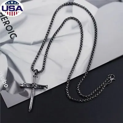 24'' Stainless Steel Men Jesus Christ Nail Cross Crucifix Pendant Necklace Chain • $5.99