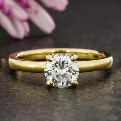 2Ct Round-Cut VVS1 Moissanite Solitaire Engagement Ring 14K Yellow Gold Plated • $118.39