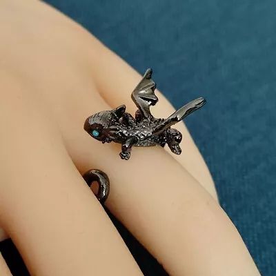 Creative Funny Black Flying Dragon Rings For Women Man Adjustable Animal RinS5 • $4.70