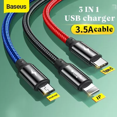 Baseus 3 In 1 USB Charging Cable For IPhone 11 12 13 Samsung Phone Charger Wire • $7.19