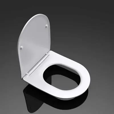 Bathroom Toilet Seat With Soft Close Plastic White Gloss D Shape 430x360mm • £27.39