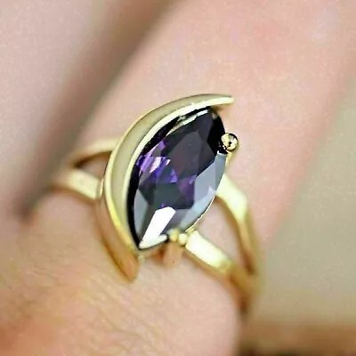 2Ct Marquise Amethyst Solitaire Women's Lab-Created Ring 14K Yellow Gold Plated • $104.99