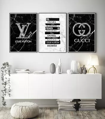 £7.99 • Buy Set Of 3 Fashion Art Prints Designer Coco Perfume Bottle Glitter A5 A4 A3 S52