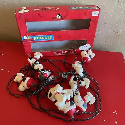 Vintage Kurt Adler Peanuts Snoopy Christmas 10 Light Set Santa Hat 3  Preowned • $35.99