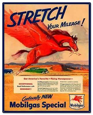 Stretch Your Mileage Mobil Gas Red Horse 30  Heavy Duty Usa Made Metal Adv Sign • $220.80