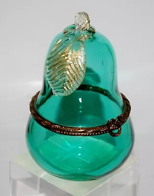 Mid Century Murano Glass Hinged Brass Frame Pear Form Vanity/Cigarette Box • $150