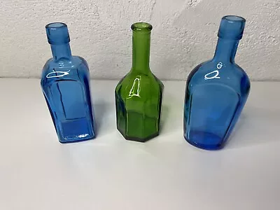 Miniature Glass Bottles Wheaton NJ  Lot 3 Blue Green Vintage • $19