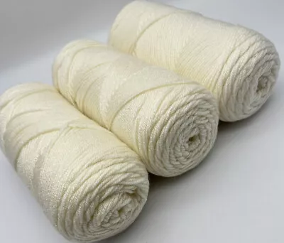 3 Yarn Bee Aran Rolls Knitting Crochet Yarn Wool - 3 X 190g Rolls - Cream • £6.50