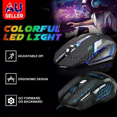 LED Wired / Wireless Rechargeable USB Optical Ergonomic Gaming Mouse Laptop PC • $17.95