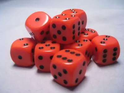 Chessex Dice Sets: Orange/Black Opaque 16mm D6 (12) • $12.95