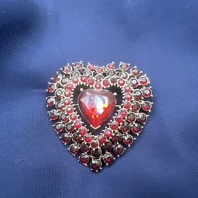 Vintage Monet Heart Shaped Red Rhinestone Brooch • $14