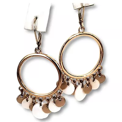 Vintage Gold Tone Cabana Hoop Style Lucite Dangle Pierced Leverback Earrings • $15.99