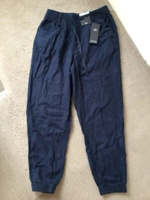£4.50 • Buy MARKS & SPENCER WOMENS NAVY BLUE PEG LEG LINEN TROUSERS, Size 8 Short, Bnwt