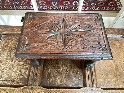 Antique Victorian Highly Carved Oak Bench Stool Footstool Plant Stand • $360