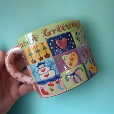 Vintage Estate Brighton Ceramic Heat Shaped Christmas Greetings Mug Cup 4 T • $0.99