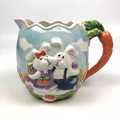 GKA Collector's Pitcher Rabbit Couple Easter Egg Hunt W Carrot Handle 6.5  • $18.97