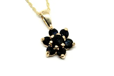 9ct Gold Sapphire Cluster Pendant And 18  Chain Gift Boxed Necklace Made In UK • £79.99
