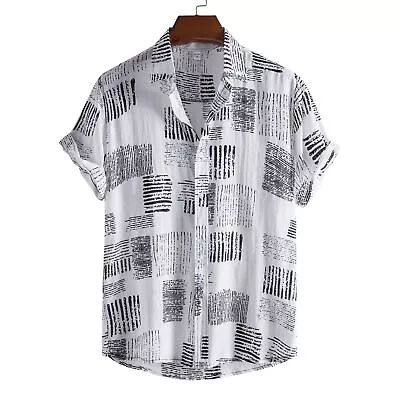 Mens T Shirts Holiday Blouse Tunic Mens Printed Top Button Summer Boho Plus Size • £11.79